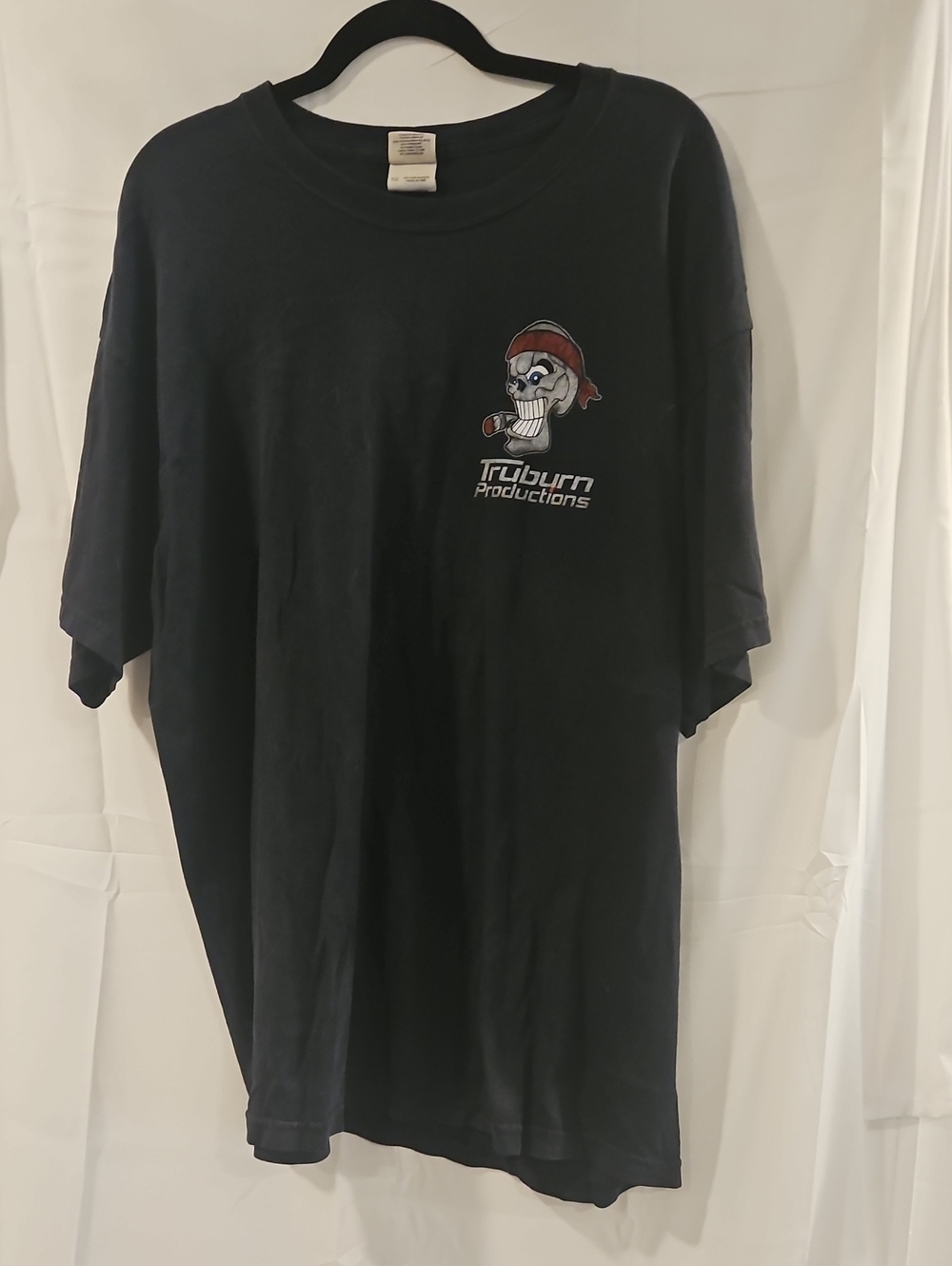 Gildan Black Short Sleeve Tee with Skull Pipe Logo and Red Bandana